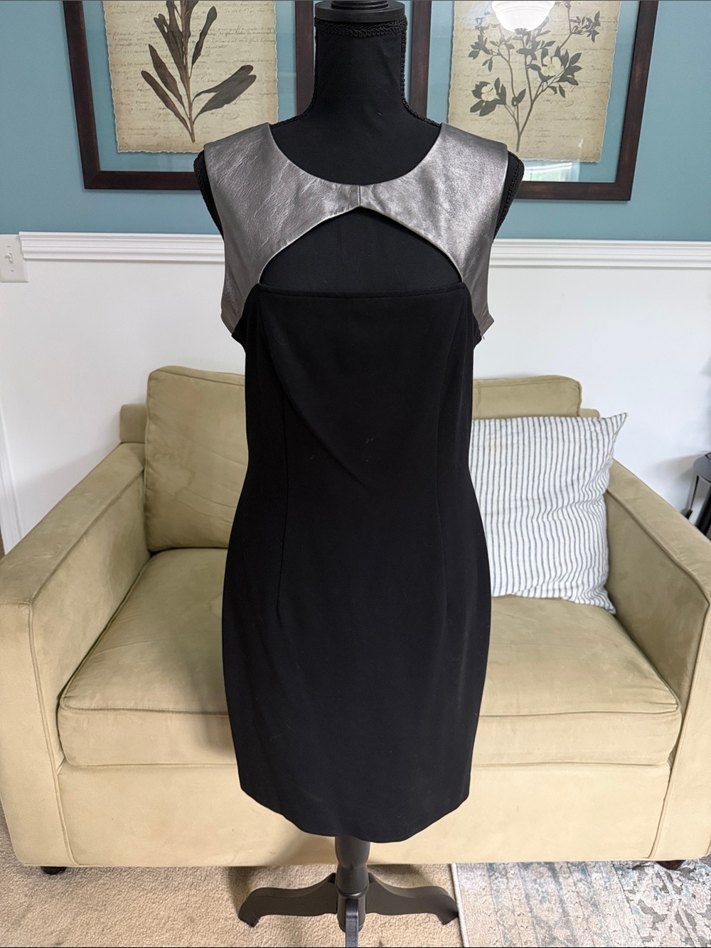 Trina Turk Black Mini Dress with Silver Metallic Yoke